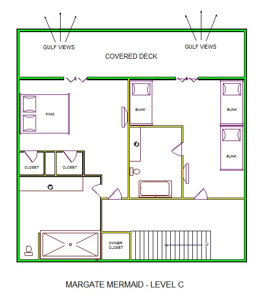 A level C layout view of Sand 'N Sea's beachfront house vacation rental in Galveston named Margate Mermaid